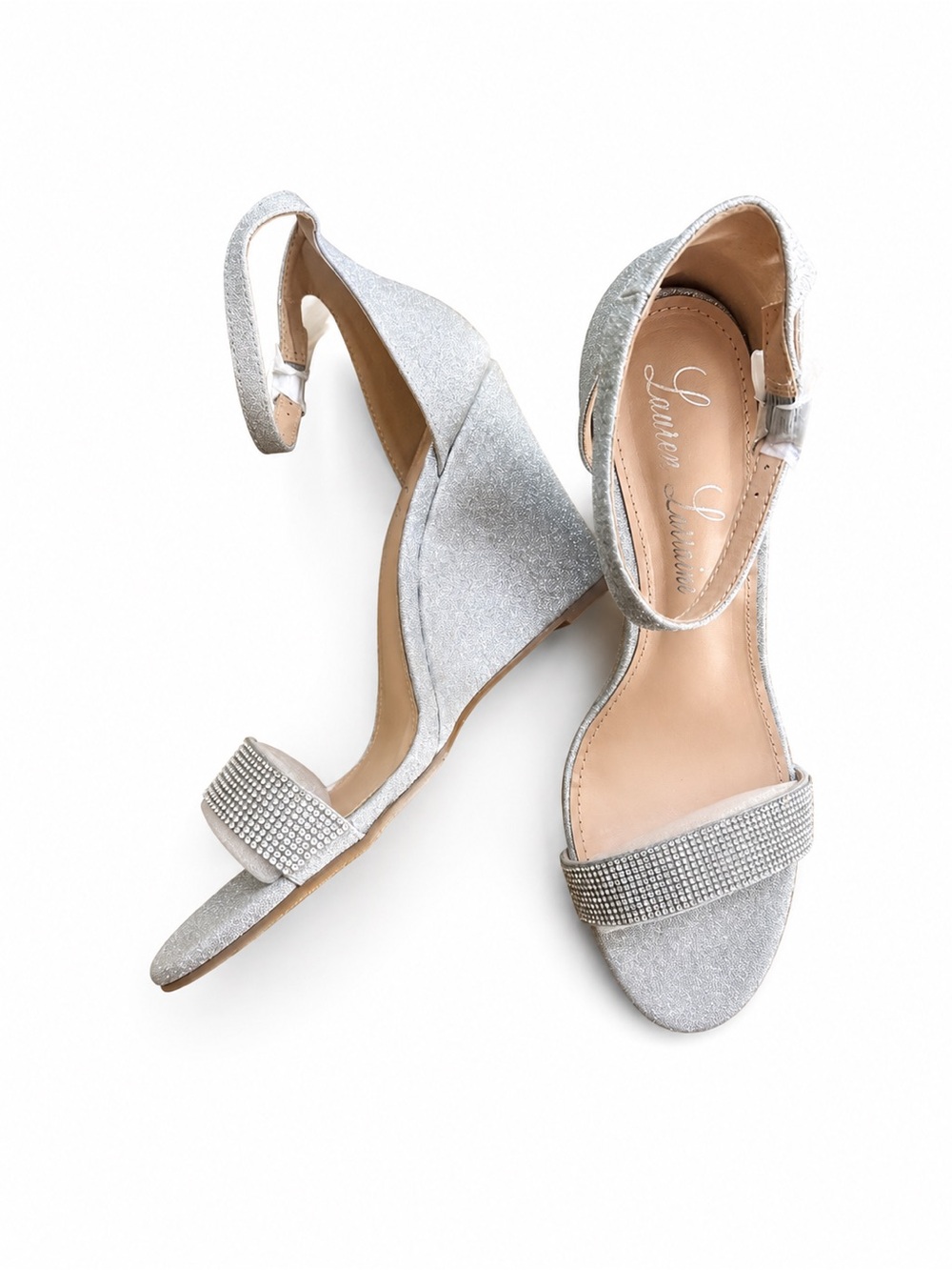Silver Glitter Ankle Strap Heels